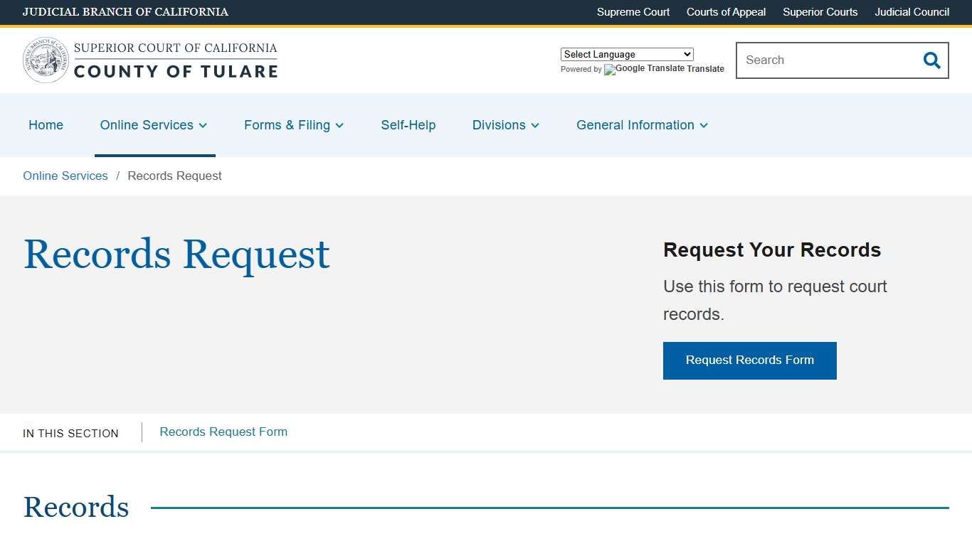 Records Request | Superior Court of California | County of Tulare