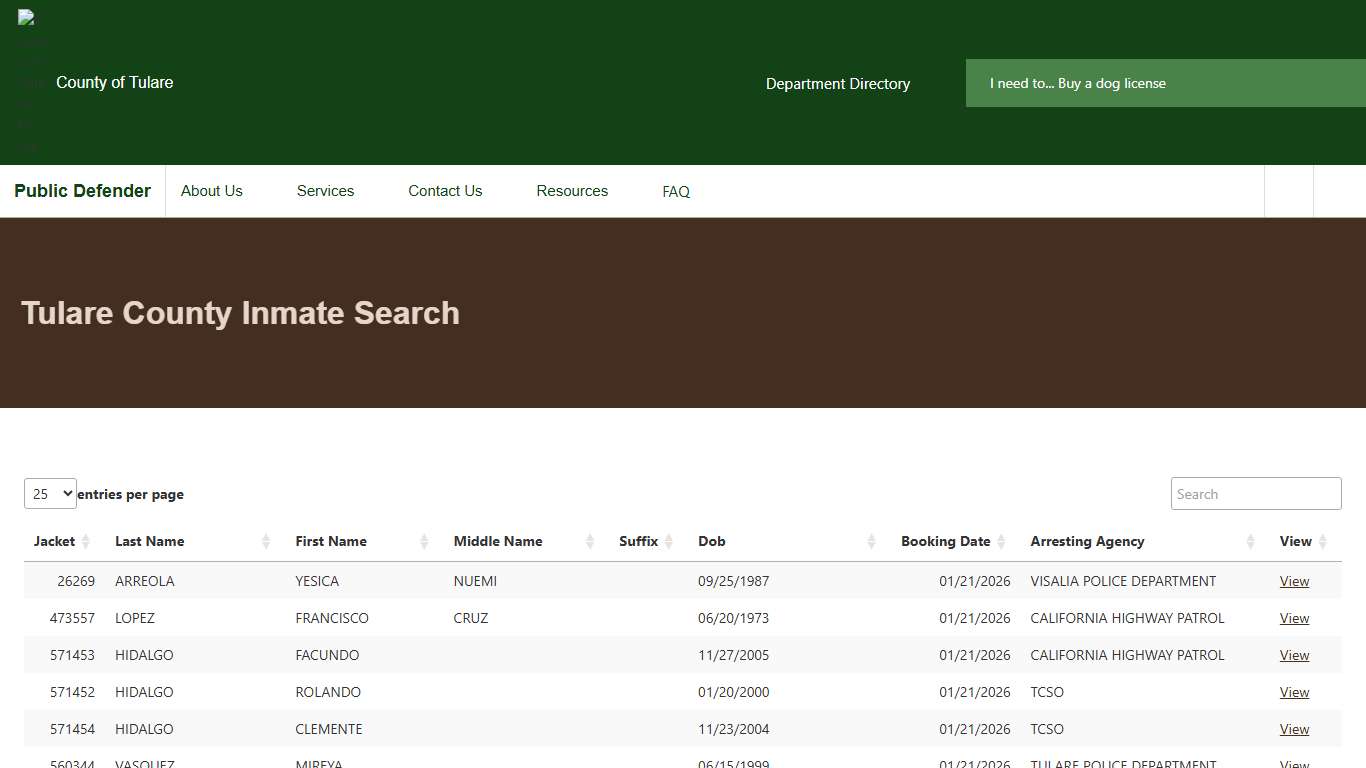 Tulare County Inmate Search | Public Defender