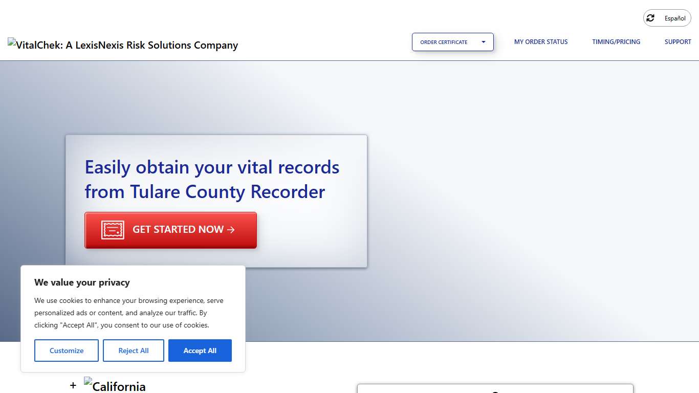 Tulare County Recorder (CA) | Order Certificates - VitalChek